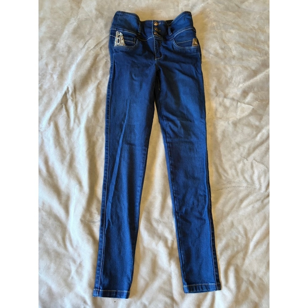 Aranza Womens High Waisted Skinny Jeans Dark Wash Colombian Push Up Size 7